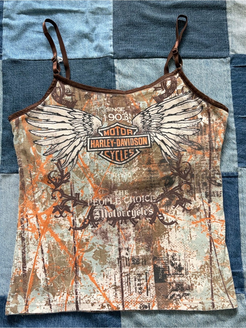 2000s harley davidson tank top grunge angel wings camo y2k made in usa size L